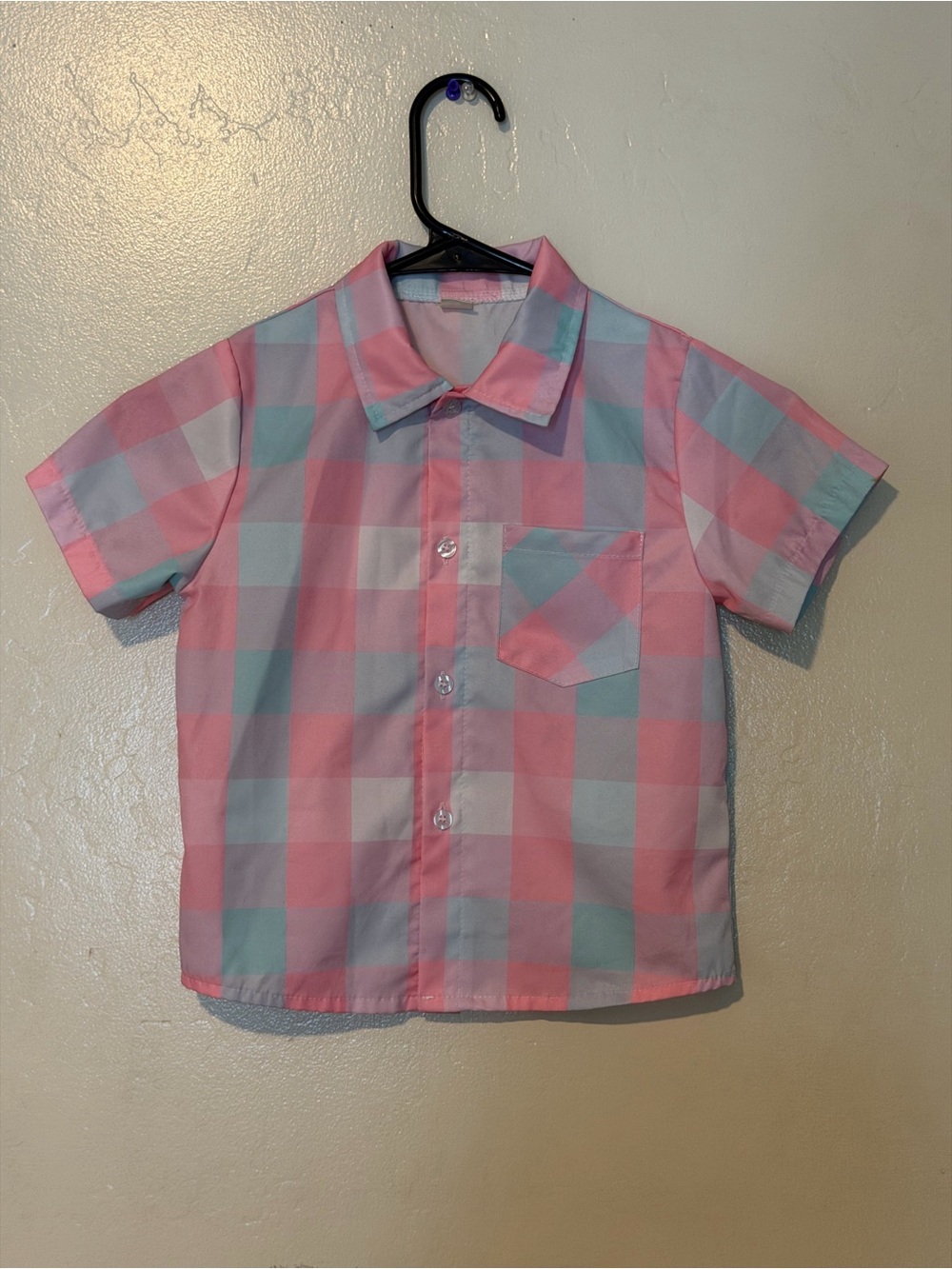 SHEIN Pink & Light Blue Plaid Short-Sleeve Button-Down Shirt